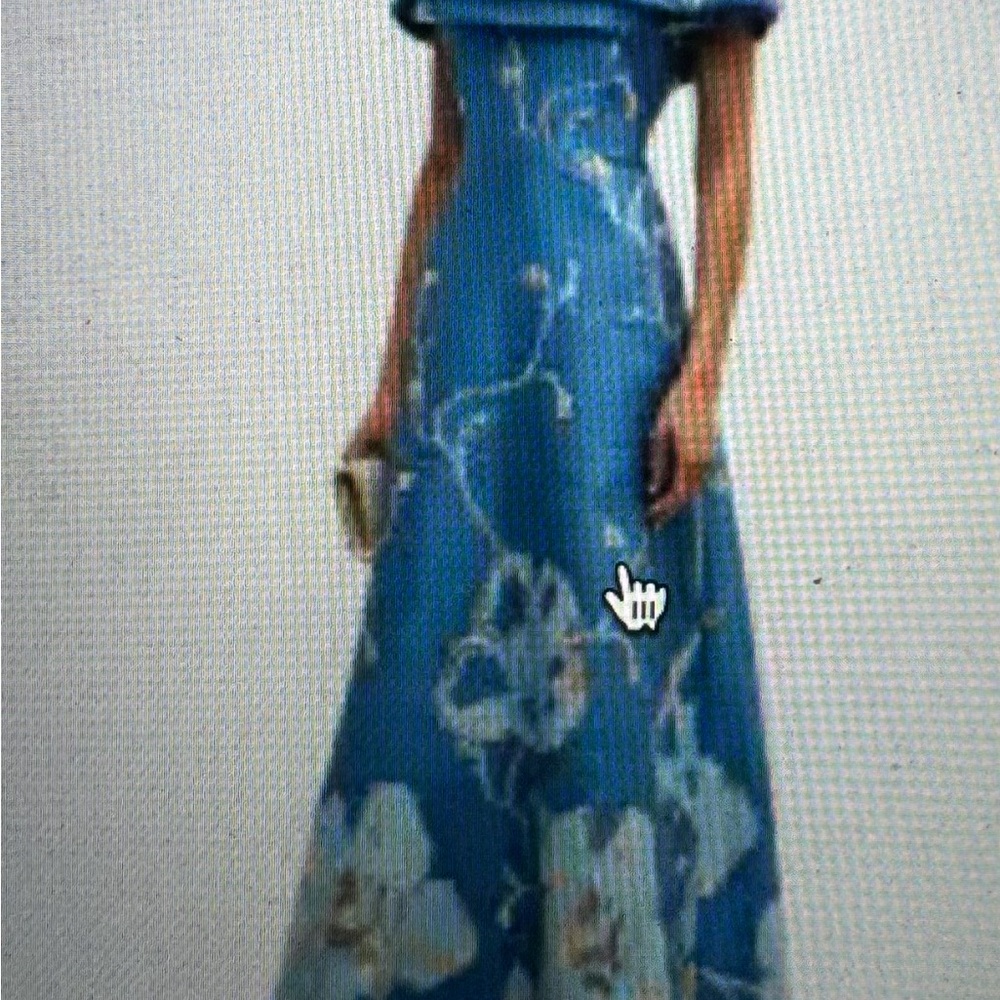 Teri Jon Blue Bateau Neck Cap Sleeve Gown